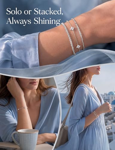 Fansilver 3 Pcs Silver/Gold Bracelets for Women Trendy 925 Sterling Silver Stackable Bracelet Set Adjustable Bracelet Link Chain Cubic Zirconia Bracelets Waterproof Jewelry Set - color: Silver tone