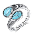 Vito 925 Sterling Silver Adjustable Open Spoon Ring for Women Men, Lotus Sunflower Snake Spoon Band Rings Feather Hug Witches Knot Inspirational Jewelry Gift for Wife - style: Lotus Turquoise