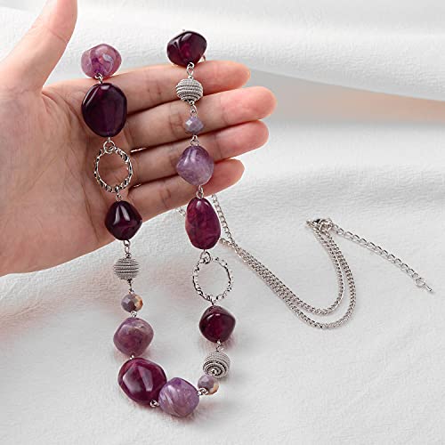 BULINLIN Beaded Long Necklace for Women Silver Sweater Chain Necklace with Crystal Resin Beads, Fashion Jewelry Necklace - color: 53-Dark light purple