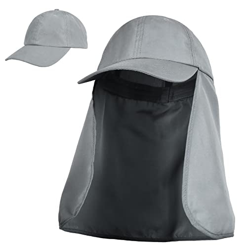 Tirrinia Wide Brim Sun Hat with Neck Flap for Men & Women, Breathable Hiking Fishing Safari Hat, Outdoor UV Protection Cap - color: #3 Grey