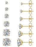 6 Pairs Stud Earrings Set, Hypoallergenic Cubic Zirconia 316L Earrings Stainless Steel CZ Earrings 3-8mm - color: A-001-Gold