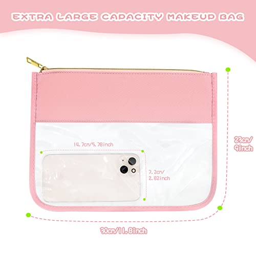 LOKFAR Nylon Makeup Bag DIY Chenille Letter Clear Travel Zipper Pouch, Preppy Makeup Bag Clear Cosmetic Bag, Water-proof Makeup Travel Pouch Snack Bags for Women (Pink) - color: Pink
