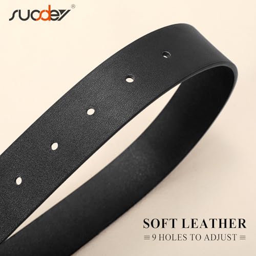 SUOSDEY Plus Size Women's Leather Belts for Jeans Pants Dress Fashion Women Waist Belt with Gold Buckle - color: Black, size: Fit waist size 40''-45''