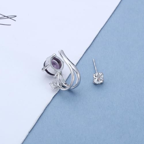 Cubic Zirconia Ear Cuff Non-Piercing CZ Clip on Earrings Round Crystal Stud Earrings Silver Cartilage Hypoallergenic Earrings Set Party Prom Jewelry for Women - color: Purple