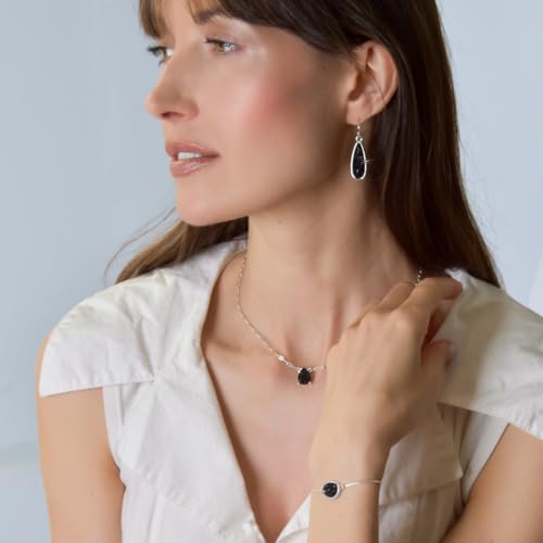 Humble Chic NY Simulated Druzy Chain Bracelet for Women - Boho Stackable Adjustable Bolo Slider Bracelet - color: Silver - Black Stone