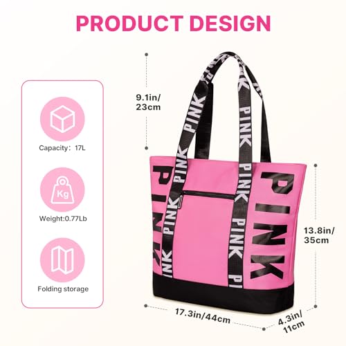 Boomistry Travel Tote Bag for Women, Large Waterproof Beach Bag for Daily | Large - color: Pink