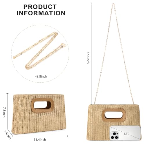 RNIEGA Straw Clutch Handbags Summer Clutch Woven Boho Beach Bags Straw Purses for Women - color: Khaki