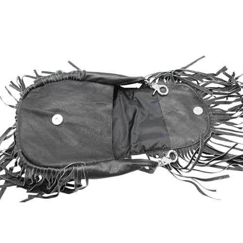 Women’s Genuine Leather Crossbody Belt Bag with Fur Fringe, Braided Bead Handcrafted Design, Clip-On Hip Fanny Pack with Jeans Loop, (J2400LB, Black) - color: Black