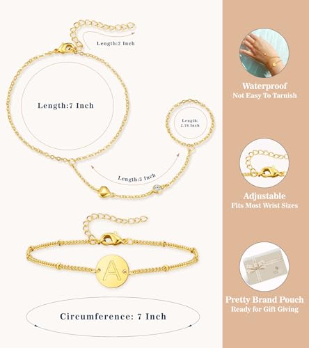 doubgood Gold Bracelets for Women, 5 Piece 14K Gold Plated Bracelet Stack Beaded Ball Jewelry Sets Gifts for Women - color: Style 5-Gold Hand Chain+J