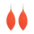 Large Genuine Soft leaf Leather Handmade Fringe Tassel Feather Lightweight Tear Drop Dangle Color Earrings for Women - color: Orange