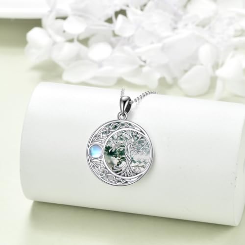ONEFINITY Tree of Life Necklace 925 Sterling Silver Abalone Shell Celtic Knot Pendant Necklace for Women Jewelry - style: Moonstone Moss Agate Tree of Life