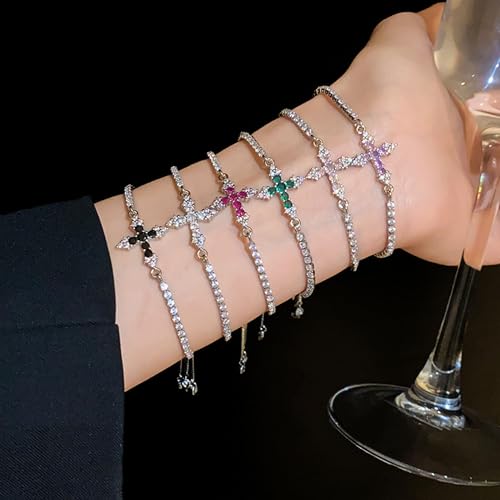VIBILIA Bracelets for Women, Cross Bracelets for Women Trendy, Dainty Tennis Bracelet, Catholic Gift for Mom Daughter Wife Sister Friend, Communion Gift on Birthday Valentine's Day Easter Mother's Day - color: D. Silver-Purple