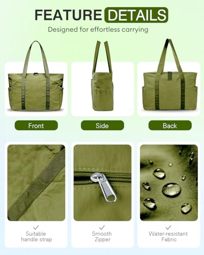 Tote Bag for Women, 26L Capacity Travel Purses Work Bag, Small Zipper Tote Bag for Travel Nurse Gym Teacher - color: Green