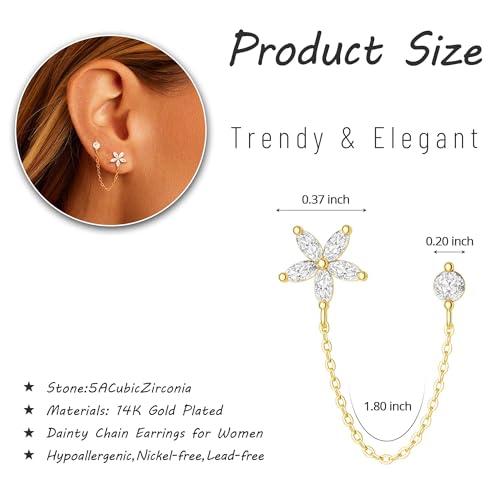 Freekiss Gold Chain Studs Earrings for Women Trendy: Hypoallergenic 14K Gold Plated Dangle Earrings Dainty Small Long Chain Earring Set Fashion Gold Jewelry for Women - style: Flower chain earrings-GD