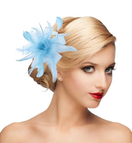 dressfan Womens Fascinator Hat Headpiece 20s Vintage Wedding Hair Accessories for Derby/Wedding/Cocktail/Tea Party - color: Light Blue