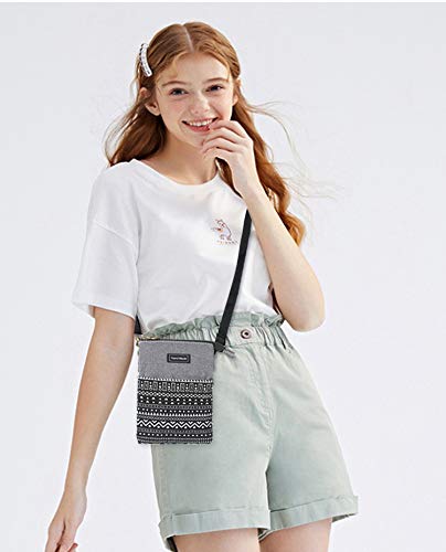 Roomy Cell Phone Purse Wallet Canvas Small Crossbody Purse Bags with Shoulder Strap For Women teen girlsl | Roomy - color: P-black and Gray