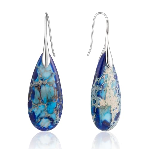 SELOVO Stone Fishhook Dangle Drop Earrings Statement Earrings for Women Stone - color: Dark Blue-Silver Color Hook