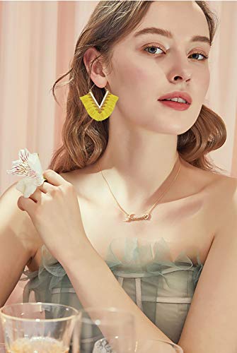 Tassel Hoop Earring Statement Thread Dangle Earrings Stylish Long Fringe Drop Earrings Lightweight Long Swingy French Hook Earrings for Women - color: A Yellow