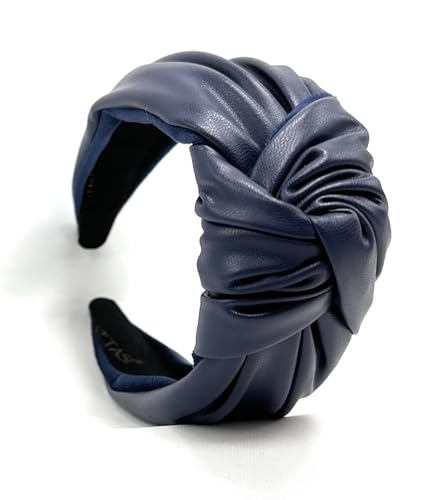 Chunky 2.5 Inches Knot Top Navy Blue Headbands for Women, Trendy Head bands for Women's Hair Leather Knotted Headband for Women is a Womens Head band Fashion Designer Girl - color: Chunky Navy Blue