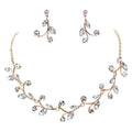 Faship Gorgeous Rhinestone Crystal Floral Necklace Earrings Set - color: Clear/Rose-gold-plated