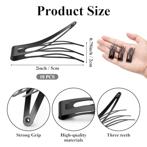 10 Pcs Double Grip Hair Clips, Sightor Metal Snap Hair Clips Hair Barrettes for Women Hair Making Salon Supplies Hair Accessories (Black) - color: Black