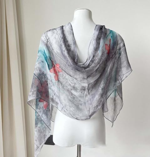 Xyueanlo Fashion Scarves for Women Lightweight Elegant Scarf Sunscreen Wraps Shawls - color: Plum Flower Orchid Grey