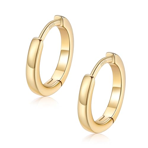 FaithHeart 925 Sterling Silver Post Huggie Hoop Earrings for Women, Silver Small Hoop Earring, Hypoallergenic Cartilage Earrings for Women - color: 01. Blank-Gold, size: 10mm