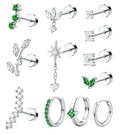 ORAZIO 16 Gauge Cartilage Earrings for Women Flat Back Hypoallergenic Surgical Steel Small Flatback Stud Hoop Cartilage Earring Stack Set Daith Conch Tragus Helix Piercing Jewelry Single PC - color: Silver Plated+Emerald CZ