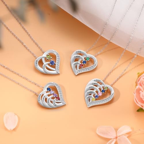 GLAMCARAT Personalized Mothers Necklace with Birthstones customized jewelry - style: 2 stones&names