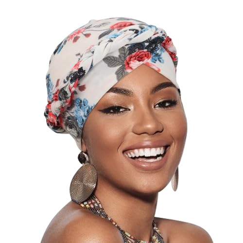 African Women Turban Caps Pre-Tied Twisted Turbans Head Scarf for Women Hair Wraps Cover Beanie Cancer Chemo Headwear - color: 1 Pack Twisted Braid A: Floral E