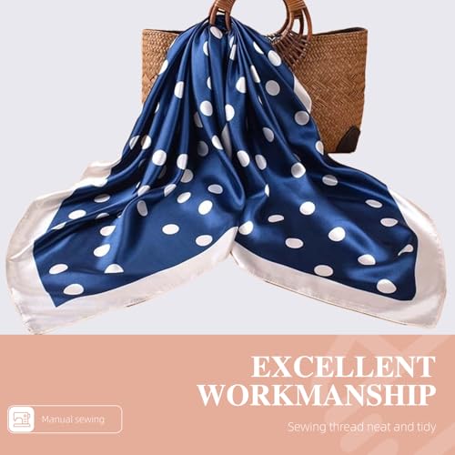 35” Satin Large Square Head Scarves-Like Silk Satin Scarf for Hair Wrapping at Night Bandana Square Scarf for Sleeping - color: Big Polka Point-blue