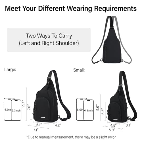 Hanke Crossbody Sling Bag for Women Men, Small & Large Casual Cross Body Sling Bags, Chest Bag for Outdoor Hiking Travel - color: Graphite Black, size: Small