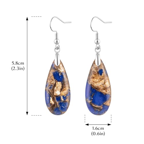 Stone Drop Earrings for Women Earrings Teardrop Jasper Stone Dangle Earrings - color: Blue&Brown-Silvery Hook