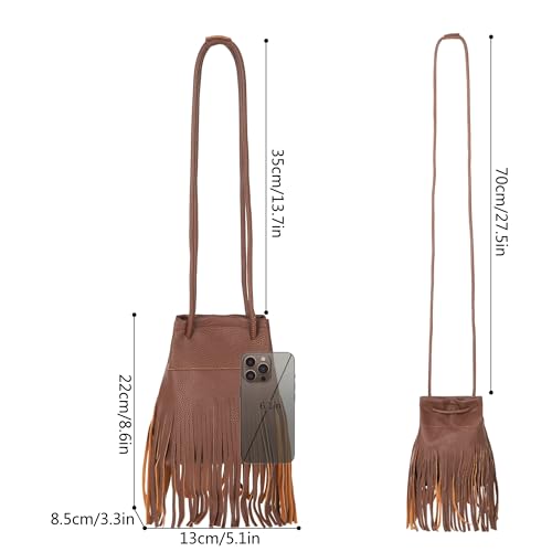 Women Leather Fringe Messenger Bag Mini Hobo Crossbody Tassel Shoulder Bags - color: Solid-coffee