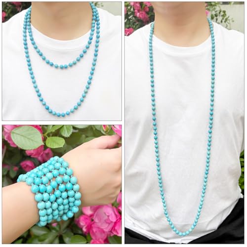 Beaded Necklace Hand Knotted for Woman - color: Turquoise