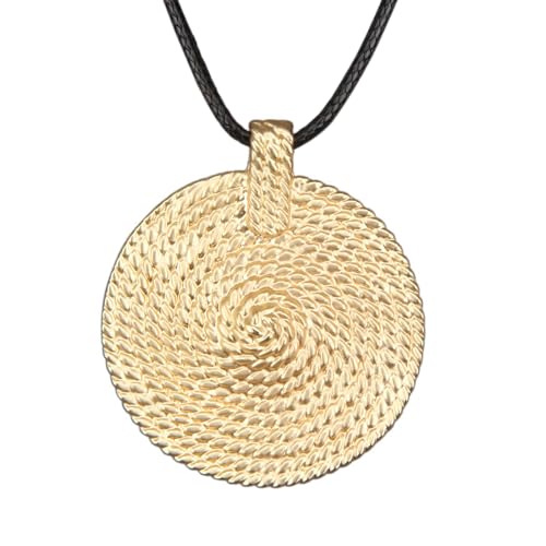 PU Leather Necklace Vintage Boho Style Multilayer Pendant Long Sweater Necklace Jewelry for Women Men with Adjustable Leather Cord - color: Gold Unique Round Pendant Necklace