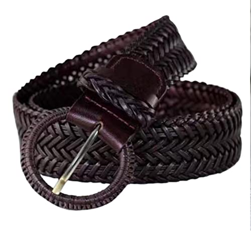 Women Wide Braided Leather Belt 1.6 inch Ladies Soft Woven Waistband with Buckle - color: Coffee