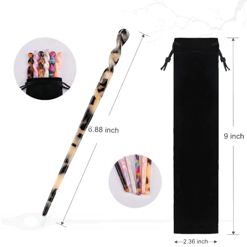 6 Pieces Acetate Hair Sticks, Vintage Tortoiseshell Hair Chopsticks with Leopard Print, for Buns Hair Clips Hair Sticks for Long Hair Accessories, Includes Flannel Bag for Women Girls - color: Classic Pattern