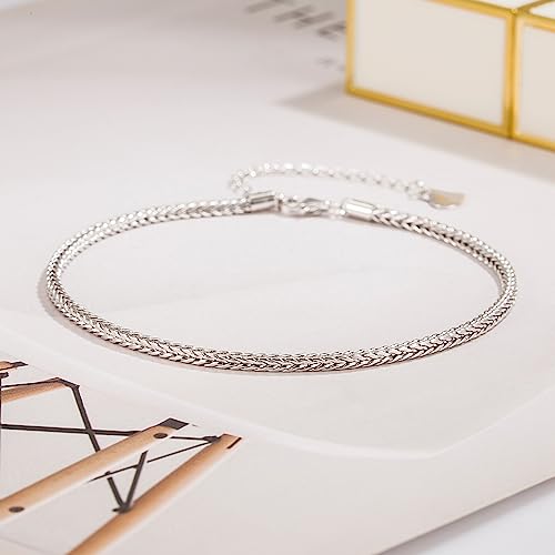 Dankadi 925 Sterling Silver Anklets Bracelet Women/Men Waterproof Simple Durable Chopin Chain/Cuban Link/Figaro/Box/Twist Rope Chain For Beach Foot Jewelry Gift - color: 3MM Chopin Chain, size: 27cm
