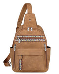FADEON Large Sling Bag for Women, Leather Crossbody Purse Designer Anti Theft Sling Backpack, RFID Fanny Packs for Travel - color: Camel Brown Nubuck Style