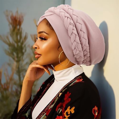 African Women Turban Caps Pre-Tied Twisted Turbans Head Scarf for Women Hair Wraps Cover Beanie Cancer Chemo Headwear - color: 1 Pack Double Twisted Braid: Flesh Pink