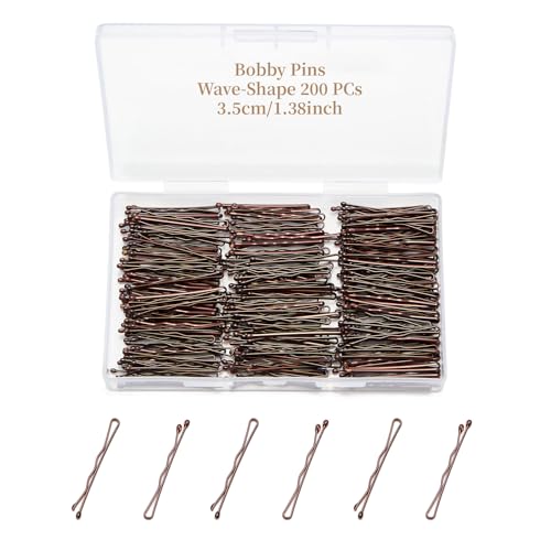 QIUTIMIY 200 Pcs 1.38 Inch Wave-Shaped Bobby Pins Brown Metal Hair Pins Hair Accessories for Women Stylists Hair Sticks Girl - color: Brown, size: Wave-1.38in