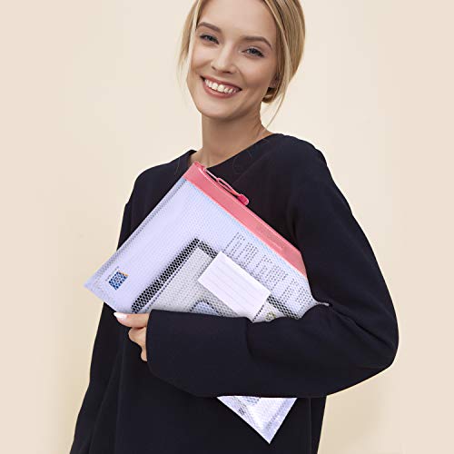 Wisdompro Zipper Pouch, 4 Packs Durable Letter Size Waterproof Mesh File Bag, Document Organizer - Blue/Purple/Yellow/Pink - color: Blue/Purple/Yellow/Pink