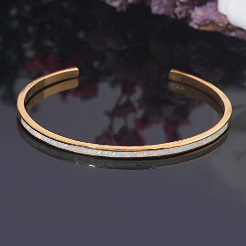 CiNily Womens Cuff Bracelet,Opal Bangle Bracelets Gold Plated Hypoallergenic Ladies Gemstone Open Cuff Bangle Bracelet - color: thin open cuff bracelet-yellow color