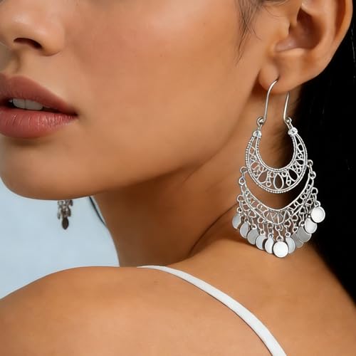 Boho Earrings for Women Trendy Gold Dangle Earrings Vintage Bohemian Indian Country Jewelry Gifts Boho Dress Chic Clothing - color: F2:Silver earrings