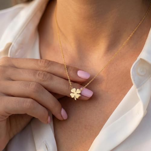 Dainty Gold Necklaces for Women Trendy Non Tarnish 14K Gold Plated Cubic Zirconia Necklace Layered Simple Cute Four Leaf Clover Choker Jewelry Birthday Gifts - color: Gold, style: Glossy-2