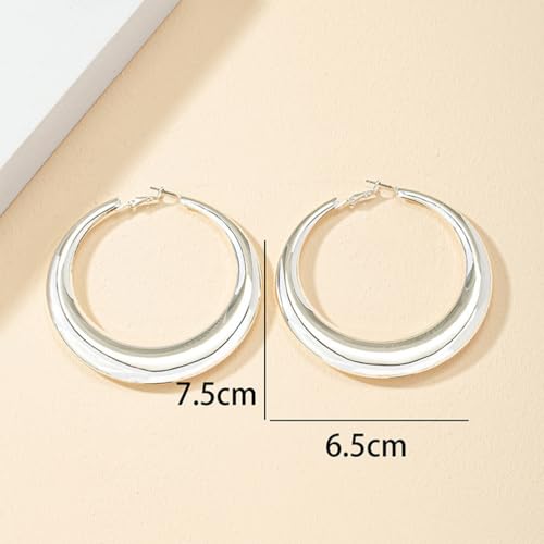 Chunky Gold Large Hoop Earrings for Women, Dainty 14K Gold Big Circle Round Statement Earrings Silver Trendy Thick Hoops Ear Jewelry for Anniversary - color: Silver