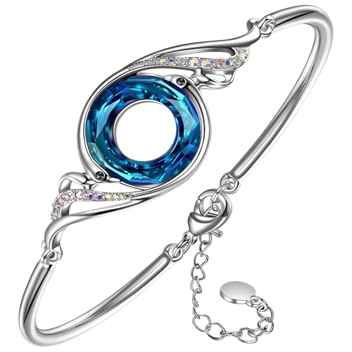 Kate Lynn "Rise From the Ashes" Phoenix Bracelet Made with Crystals from Austria, Adjustable Bangle Bracelet for Women 7"+2", Packaged with Jewelry Box, Birthday Gift for Women, Symbol of Luck and Renewal - color: Bermuda Blue