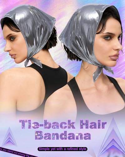 Punk Triangle Head Scarf with Metal Charms - Y2K Sparkly Bandana for Women | Vintage Neck Scarf for Festival Party Concert - color: Silver