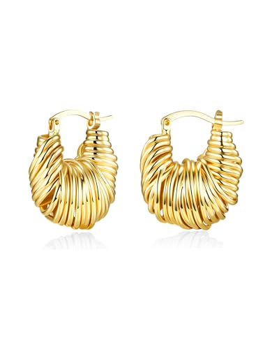 18K Gold Plated Boho Chunky Leaf Floral Geometric Textured Basket Weave Braided Dangling Statement Earrings for Women by SNGIA, Wavy Handmade Trendy Ribbed Fan Dangle Hoop Jewelry Gifts, Summer Round Oval Square African Beachy Vacation Flower Fashion Acce